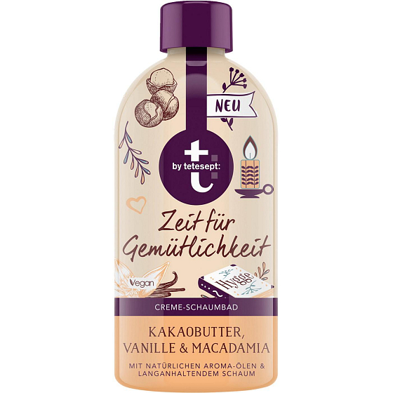 T: BY Tetesept Zeit für Gemütlichkeit Hygge Moment mit Aroma von Kakaobutter, Vanille und Macadamianussöl Badeschaum 420 ml