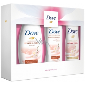 Dove Relaxing Care Winterpflege Duschgel für Frauen 250 ml + Körperlotion 250 ml + Deodorant Antitranspirant Spray für Frauen 150 ml, Geschenkbox