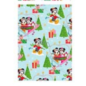 Ditipo Geschenkpapier 70 x 200 cm Weihnachten Disney Mickey und Minnie auf einer hellblauen Seilbahn