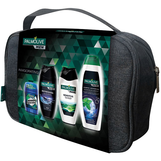 Palmolive Men Sensitive Duschgel für Männer 250 ml + Belebendes Shampoo 350 ml + Erfrischendes 3-in-1-Duschgel 250 ml + Mennen Speed Stick Kraft der Natur Lawine festes Deodorant 60 g + Etui, Kosmetikset