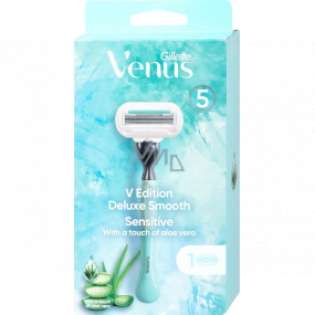 Gillette Venus V Edition Deluxe Smooth Sensitive Rasierapparat mit 5 Klingen + Ersatzkopf 1 Stück für Frauen Gillette Venus V Edition Deluxe Smooth Sensitive Rasierapparat mit 5 Klingen + Ersatzkopf 1 Stück für Frauen