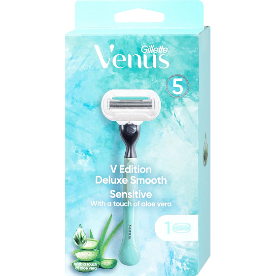 Gillette Venus V Edition Deluxe Smooth Sensitive Rasierapparat mit 5 Klingen + Ersatzkopf 1 Stück für Frauen
