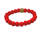 Lava leuchtend rot mit königlichem Mantra Om, Armband elastisch Naturstein, Kugel 8 mm / 16-17 cm, geboren von den vier Elementen