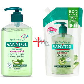 Sanytol Grüner Tee & Aloe Vera Desinfizierende, feuchtigkeitsspendende Handseife 250 ml Spender + 500 ml Nachfüllpack, Duopack