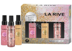 La Rive Illuminating Bright Glow třpytivý tělový sprej 100 ml + Golden Dream 100 ml + Sparkling Rose 100 ml, kosmetická sada pro ženy 