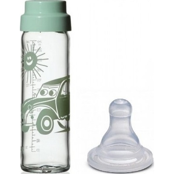 Simax Baby Glasflasche mit Silikonsauger 250 ml verschiedene Motive und Farben