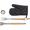 Albi Looqs Grillset für Fleischzubereitung, Zange, Gabel, Grillhandschuh und Thermometer.