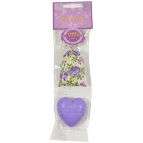 Le Chatelard Violet Stofftasche gefüllt mit 7 g Duft + französischer Naturherzseife 25 g, Kosmetikset