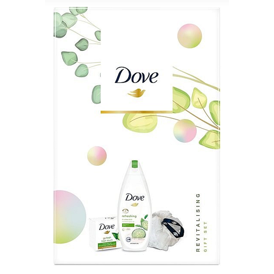 Dove Nourishing Secrets Refreshing Go Fresh Touch Gurke & grünes Duschgel 250 ml + Toilettenseife 100 ml + Waschschwamm, Kosmetikset