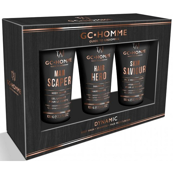 Grace Cole Dynamisches Duschgel 100 ml + Haarshampoo 100 ml + feuchtigkeitsspendende Gesichtscreme 100 ml, Kosmetikset für Männer