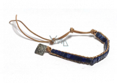 Lapis Lazuli Lederarmband Naturstein, handgefertigt, Verschluss, quadratisch 4 x 4 mm / 14 + 6,5 mm, Harmonie Stein