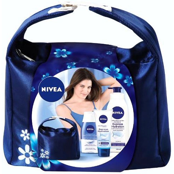 Nivea Hydration Make-up Entferner 125 ml + Handcreme 100 ml + Körperlotion 400 ml + Beutel, für Frauen Kosmetikset