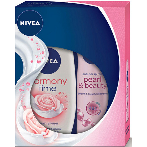 Nivea Pearl & Beauty Antitranspirant Spray 150 ml + Harmony Time Creme Duschgel 250 ml, für Frauen Kosmetikset