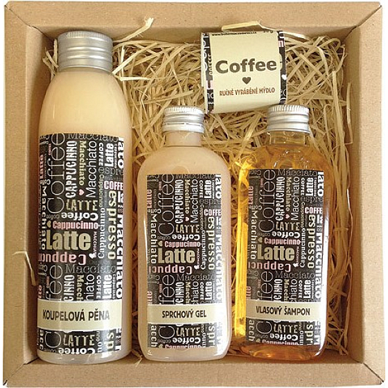 Bohemia Gifts Kaffeebad 200 ml + Duschgel 100 ml + Haarshampoo 100 ml + handgemachte Seife 30 g, Kosmetikset