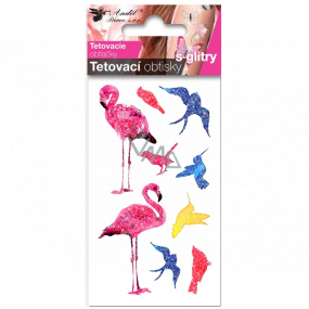 Bunte Kinder Tattoo Aufkleber mit Flamingos Glitzer 10,5 x 6 cm