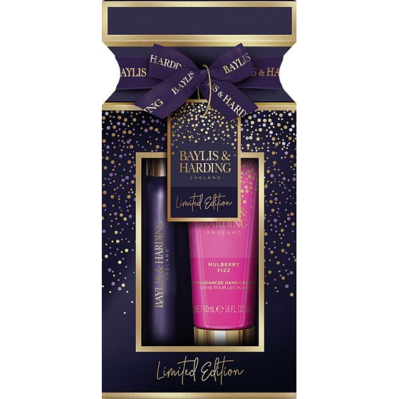 Baylis & Harding Mulberry Fizz Handcreme 50 ml + parfümierter Roll-on 12 ml, Geschenkset für Damen