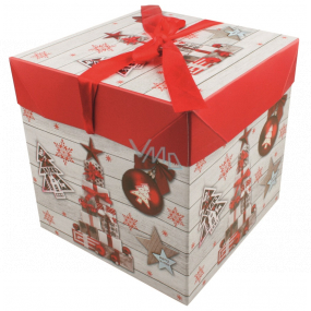 Faltschachtel mit Weihnachtsband mit Geschenken und Dekoration 21,5 x 21,5 x 21,5 cm