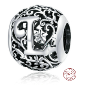 Sterling Silber 925 Magic Alphabet Buchstabe L mit Blumen, Perle für Armband