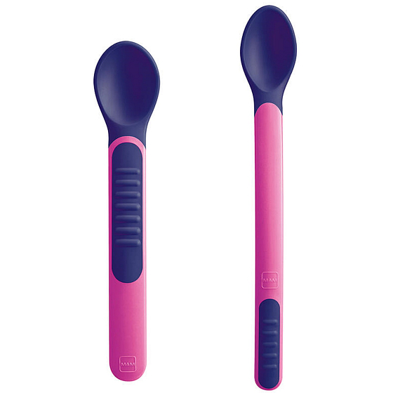 Mam Feeding Spoons & Cover 2-Phasen-Fütterungslöffel mit Schutzhülle 6+ Monate Rosa 1 Set