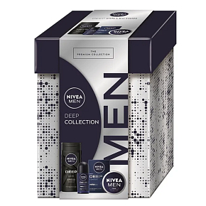 Nivea Men Deep Collection Comfort after shave 100 ml + Nivea Men Creme Gesichts-, Körper- und Handcreme 75 ml + Nivea Men Deep Darkwood Antitranspirant Roll-on 50 ml + Nivea Men Deep Clean Duschgel 250 ml, Kosmetikset für Männer