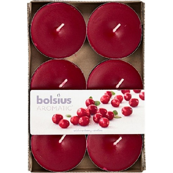 Bolsius Aromatic Maxi Wild Cranberry mit dem Duft von Cranberries duftenden Teelichtern 6 Stück, Brenndauer 8 Stunden