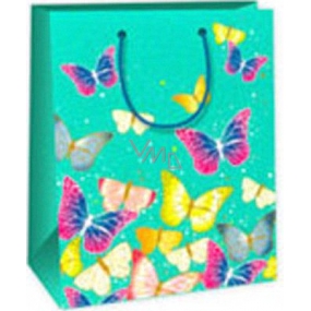 Ditipo Geschenk Papiertüte 18 x 10 x 22,7 cm hellgrüne Schmetterlinge