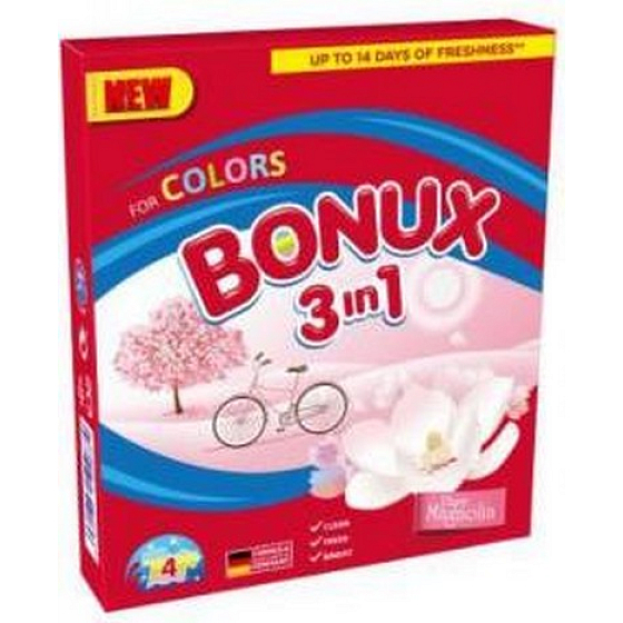 Bonux Color Magnolia 3 in 1 Waschpulver für farbige Wäsche 4 Dosen von 300 g