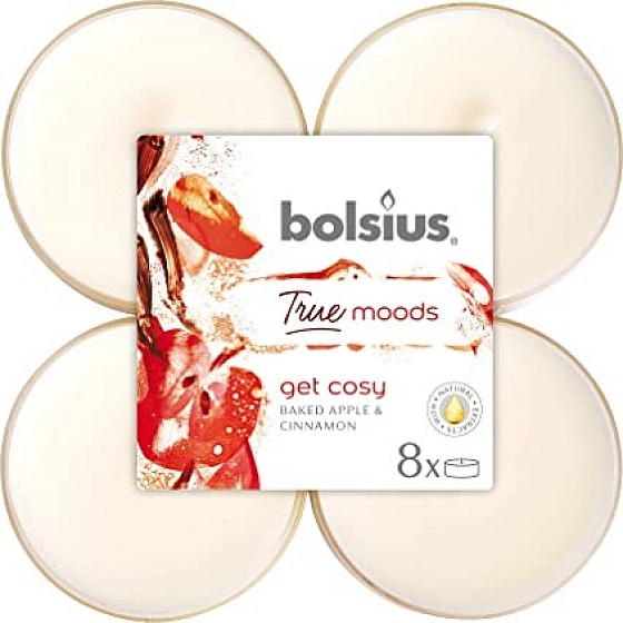 Bolsius True Moods Get Cosy Baked Apple & Cinnamon - Gebackene Apfel- und Zimt-Maxi-Teekerzen 8 Stück, Brenndauer 8 Stunden