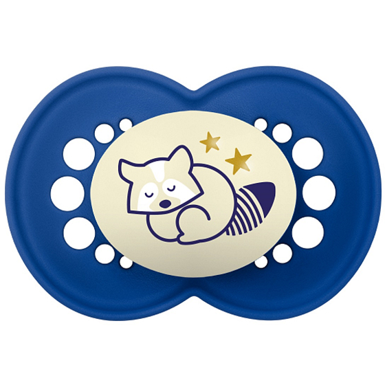 Mam Night Silikon kieferorthopädischer Schnuller 6+ Monate Blau mit Waschbär 1 Stück