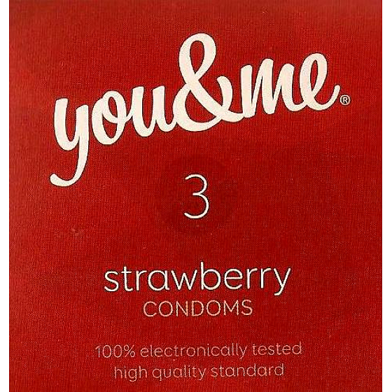 You & Me Strawberry transparent geschmiertes Kondom mit dem Duft von Erdbeeren 3 Stück