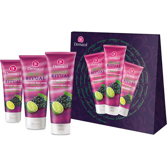Dermacol Aroma Ritual Trauben mit Limette Anti-Stress-Handcreme 100 ml + Duschgel 250 ml + Körperlotion 200 ml, Kosmetikset