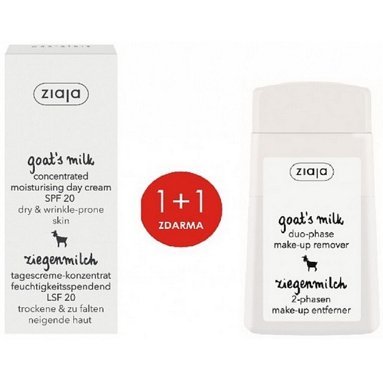 Ziaja Ziegenmilch SPF 20 konzentrierte Tagescreme 50 ml + Ziegenmilch Zweiphasen-Augen- und Lippen-Make-up-Entferner 120 ml, Duopack