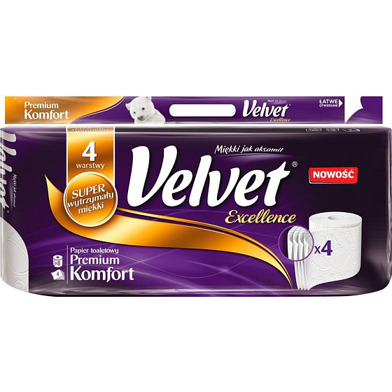 Velvet White Excellence Premium Comfort Luxus-Toilettenpapier 4-lagig 8-teilig