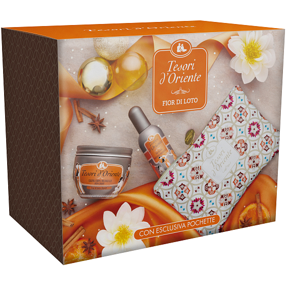 Tesori d Oriente Fior di Loto parfümiertes Wasser für Frauen 100 ml + Körpercreme 300 ml + Beutel, Geschenkset