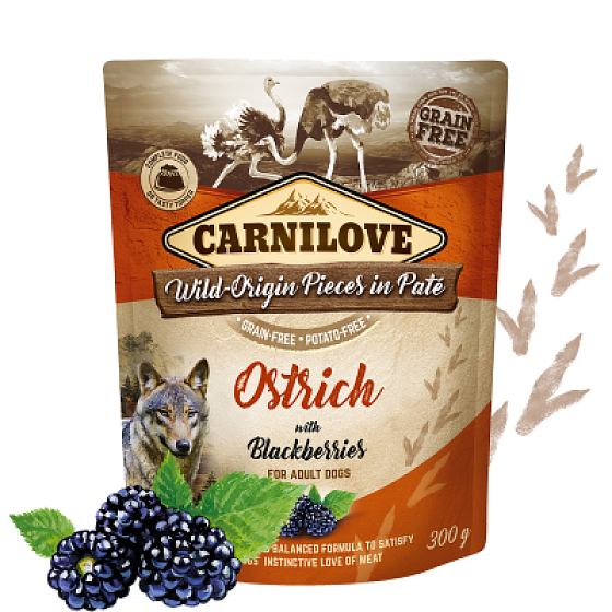 Carnilove Hundebeutel Paté Strauß mit zelllosen Brombeertaschen für erwachsene Hunde 300 g
