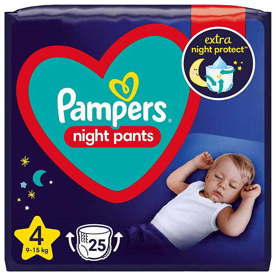 Pampers Night Pants Größe 4, 9 - 15 kg Windelhöschen 25 Stück