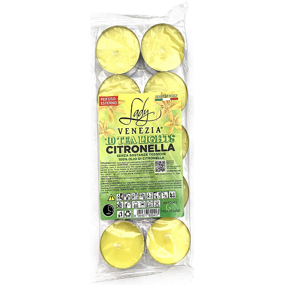 Lady Venezia Citronella Teelicht Kerze, Brenndauer 4 Stunden 10 x 10 g