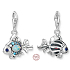 Charms Sterling Silber 925 Fisch mit blauen Strasssteinen, Karabinerverschluss Tierarmband Anhänger