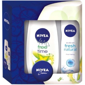 Nivea Fresh Deodorant Spray 150 ml + Free Time Duschgel 250 ml + Creme 30 ml für Frauen Kosmetikset