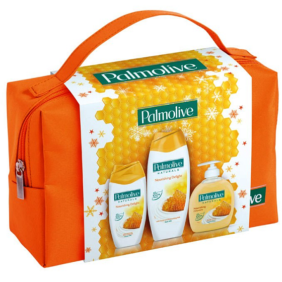 Palmolive Naturals Milch & Honig Milch- und Honigbadeschaum 500 ml + Naturals Milch & Honig Duschgel 250 ml + Naturals Milch & Honig Flüssigseife 300 ml + Kosmetiktasche, Kosmetikset
