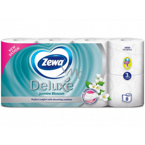 Zewa Deluxe Aqua Tube Jasminblüte Parfümiertes Toilettenpapier 150 Fetzen 3lagig 8 Stück, spülbare Rolle