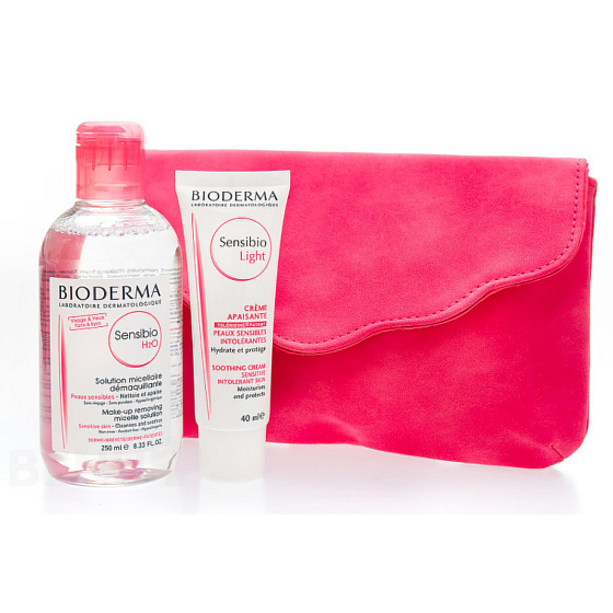 Bioderma Sensibio H2O Mizellen Make-up Entferner für empfindliche Haut 250 ml + Sensibio Light Creme 40 ml + Beutel