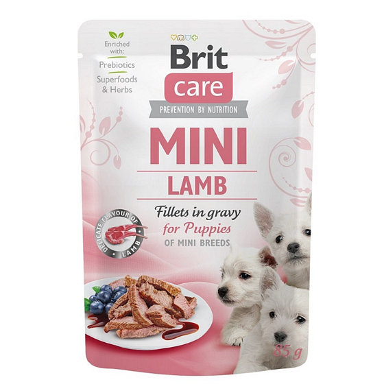 Brit Care Mini Puppy Lammfilets in Soße komplettes Super-Premium-Futter für Welpen kleiner Rassen Beutel 85 g