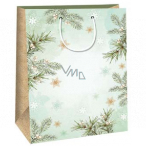 Ditipo Geschenkpapiertüte 32,4 x 10,2 x 45,5 cm Weihnachten hellgrün - Zweige, Schneeflocken