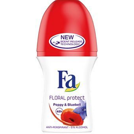 Fa Floral Protect Poppy & Bluebell Ball Antitranspirant Deodorant Roll-On für Frauen 50 ml