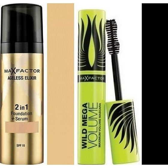 Max Factor Ageless Elixir Make-up 2in1 75 Golden 30 ml + Wild Mega Volume Mascara schwarz 11 ml