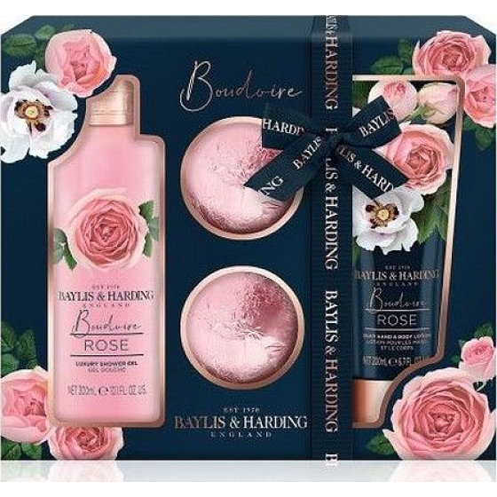 Baylis & Harding Fresh Rose Duschcreme 300 ml + Körperlotion 200 ml + Sparkling Ballistic Bath Ball 2 x 70 g, Kosmetikset