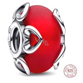 Charme Sterling Silber 925 Mattes rotes Herz mit Murano-Herzen, Liebesperle am Armband Charme Sterling Silber 925 Mattes rotes Herz mit Murano-Herzen, Liebesperle am Armband