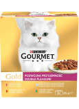 Purina Gourmet Gold für Katzen, Rind mit Hühnchen, Kaninchen mit Leber, Fisch mit Spinat, Ente mit Truthahn, 8x85 g