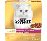 Purina Gourmet Gold für Katzen, Rind mit Hühnchen, Kaninchen mit Leber, Fisch mit Spinat, Ente mit Truthahn, 8x85 g